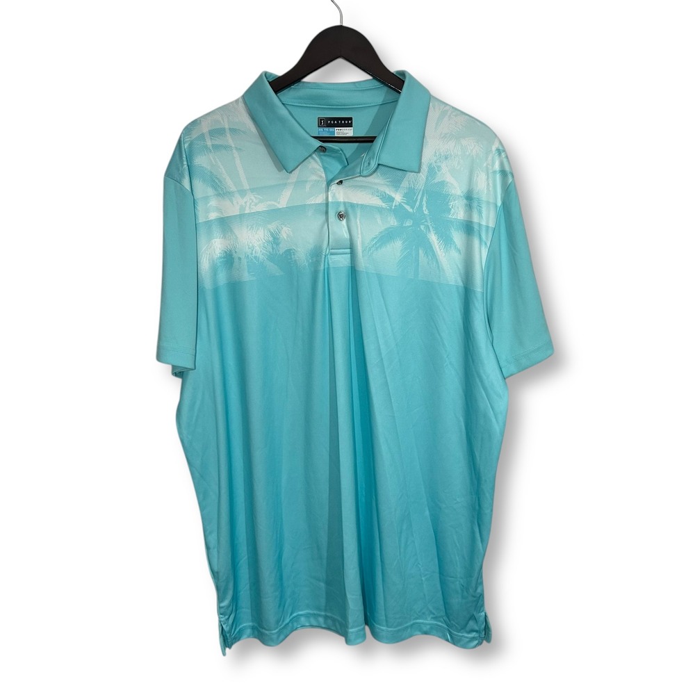EUC PGA Tour Pro Series Athletic Fit Palm Print Golf‎ Polo Shirt XXL Light Blue